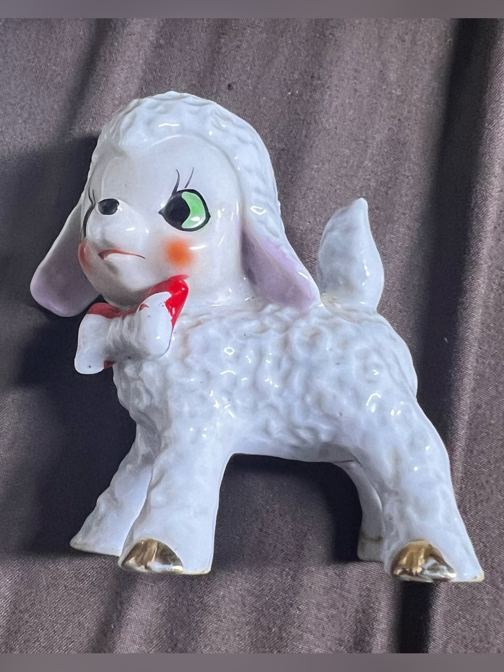VTG Porcelain Anthropomorphic Lamb Sheep Figurine Han Painted Red Gold Japan
